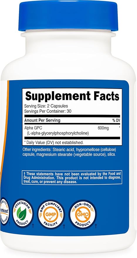 Nutricost Alpha GPC 600mg, 60 Vegetarian Capsules - Non-GMO and Gluten Free, 300mg Per Capsule