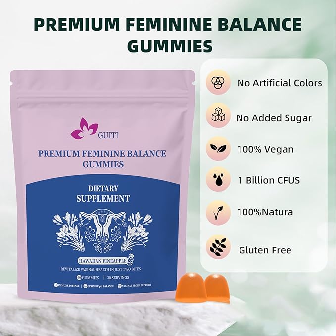 Premium Feminine Balance Gummies for Women, Pineapple Gummies for Women PH, Bacillus Coagulans Hawaiian Pineapple Flavored Gummies, Vaginal Probiotics, Vegan, Gluten-Free, 60 Gummies