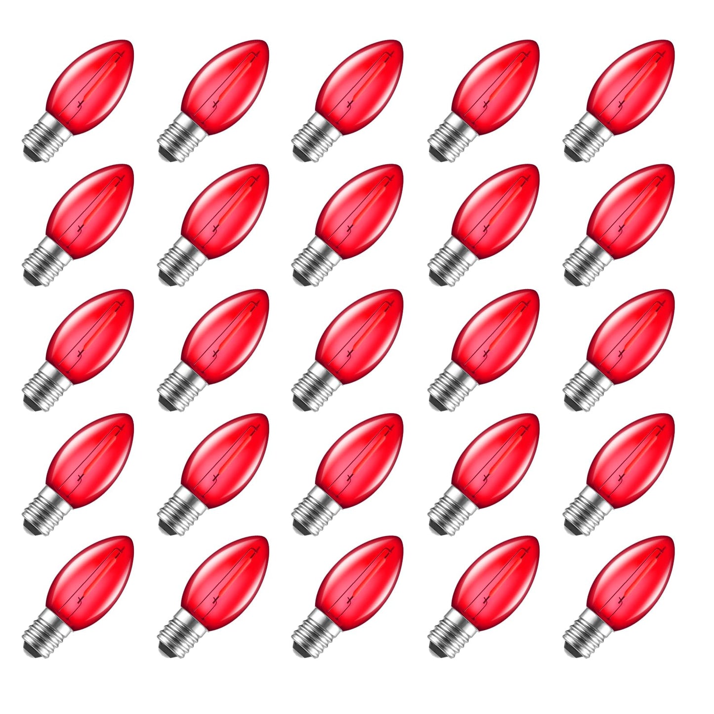 Brightown 50 Pack C7 Red Led Christmas Lights Bulb Replacement Light Bulbs For Christmas String Lights  E12 Candelabra Base  Commercial Grade Holiday Bulbs For Outdoor Indoor Decor Lighting