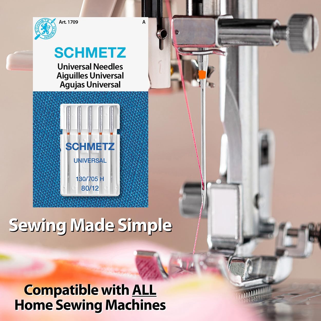 SCHMETZ Universal Sewing Machine Needles - Size 80/12, 5-Needle Cards, Pack of 10