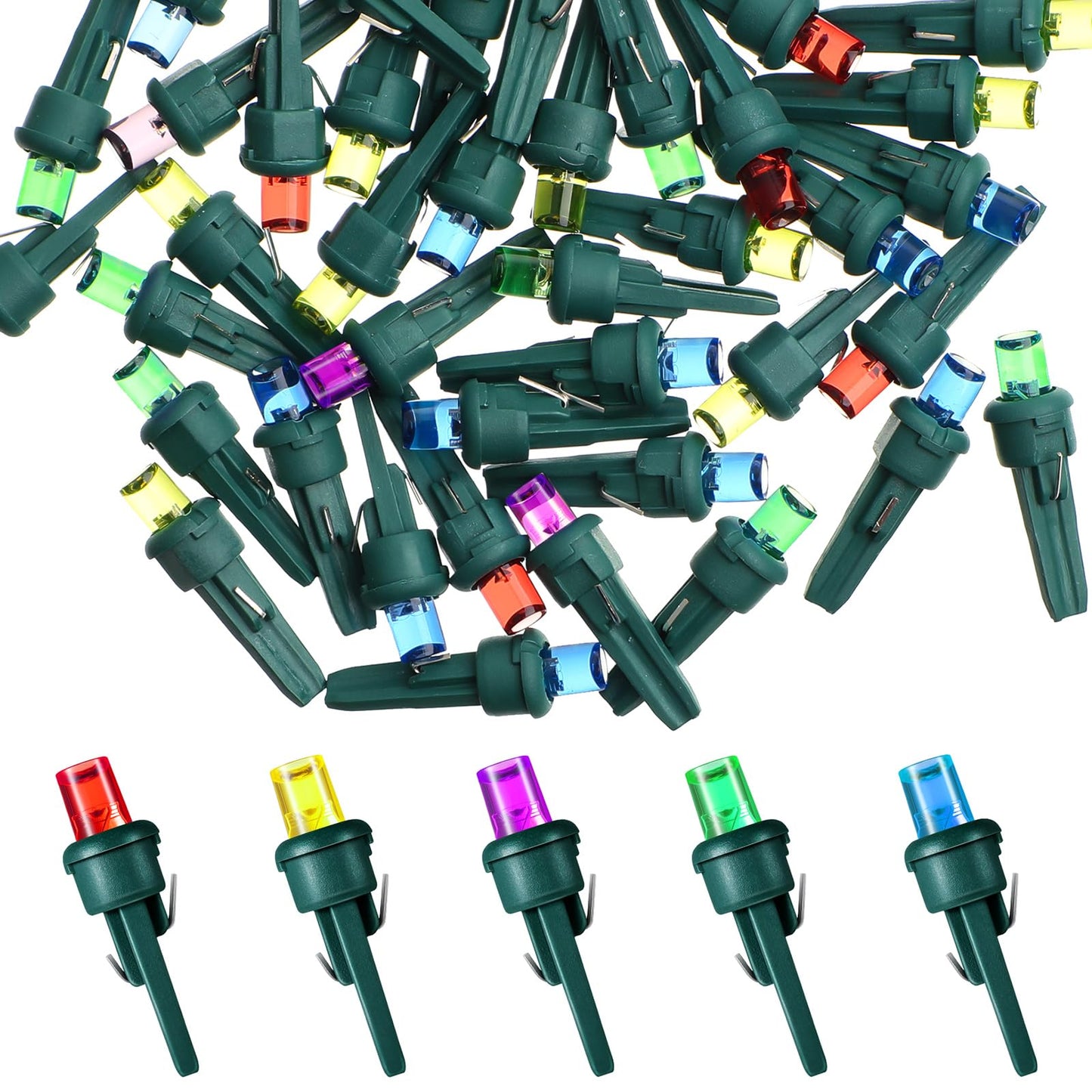 Honoson 48 Count 5 Mm Christmas Led Replacement Bulbs Bulk Wide Angle Christmas Led Light Bulbs Xmas String Replacement Festival Light Decoration (Green Base With Bright Colors Bulb)