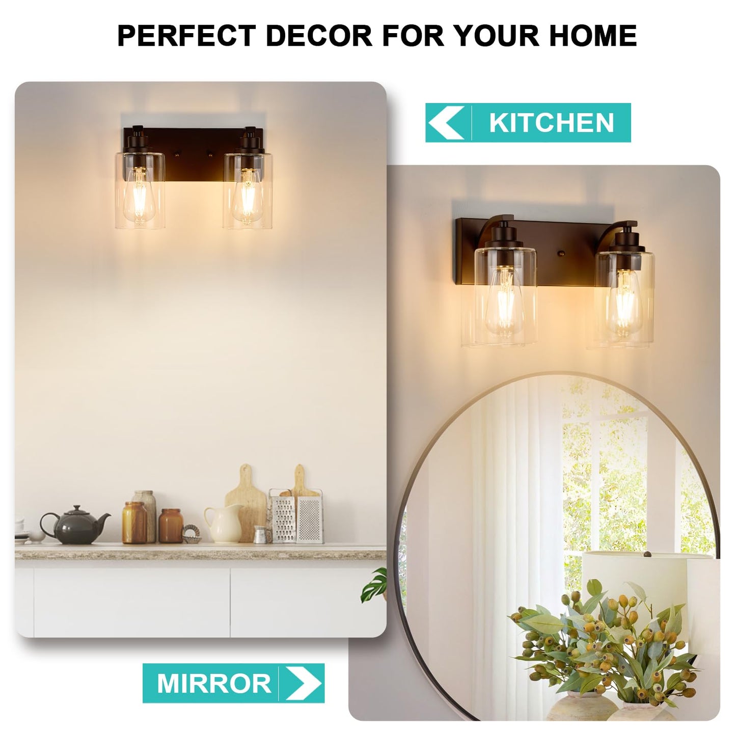 Alaislyc 2-Light Bathroom Light Fixtures Modern Orb Vanity Lights For Bathroom Lighting Fixtures Over Mirror With Clear Glass Shade For Cabinet Mirror Bedroom Hallway