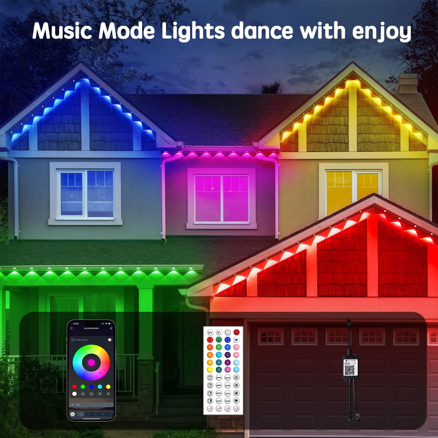 Vrribonx RGB Outdoor LED Lights 100FT Waterproof Smart Eaves Lights with App/Remote Control for Holiday Decor
