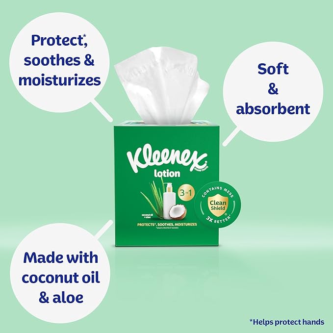 Kleenex Lotion Facial Tissues with Coconut Oil, 8 Cube Boxes, 80 Tissues Per Box, 3-Ply
