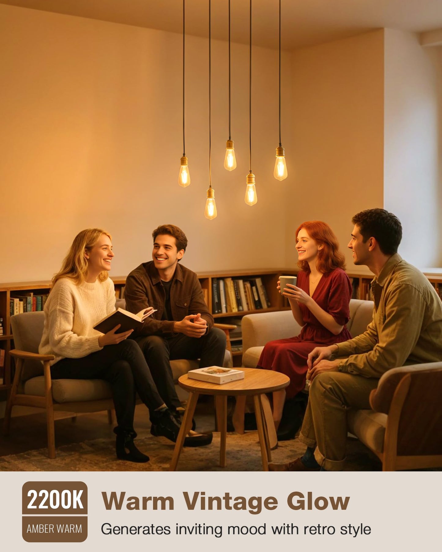 Lafoy Amber Edison Light Bulbs 2200K Soft Warm, E26 LED Bulb 60 Watt Equivalent, 6W ST58 Teardrop Antique Style 60W Replacement, 550 Lumen Medium Base Lightbulbs, 120V 6 Pack