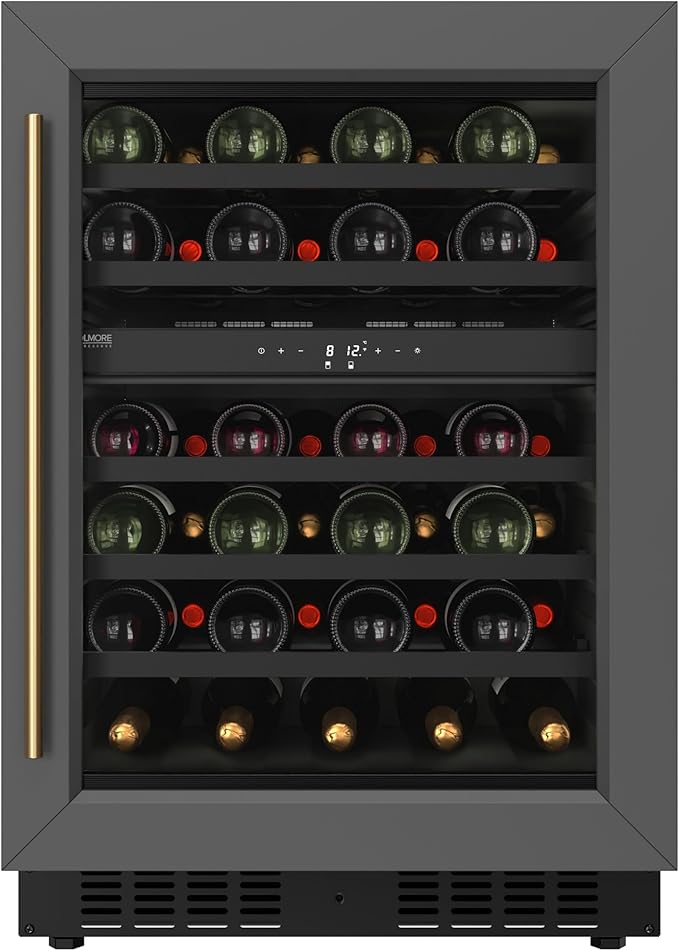 KoolMore Reserve 24 in. Under-Counter Panel Ready Dual Zone Built-in Wine Cooler with Black Shelves and 45 Bottle Capacity in Black (KM-CW46DZ-BPR)