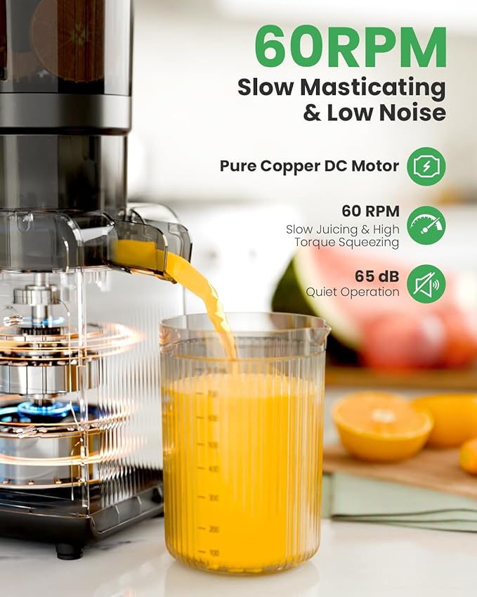 Kismile Cold Press Juicer Machine with 5 Modes, ABS Housing & HD Display, 4.35" Wide Feed Chute Slow Juicer for Fruits & Vegetables, Quiet Masticating Juicer Press, Easy to Clean, High Juice Yield