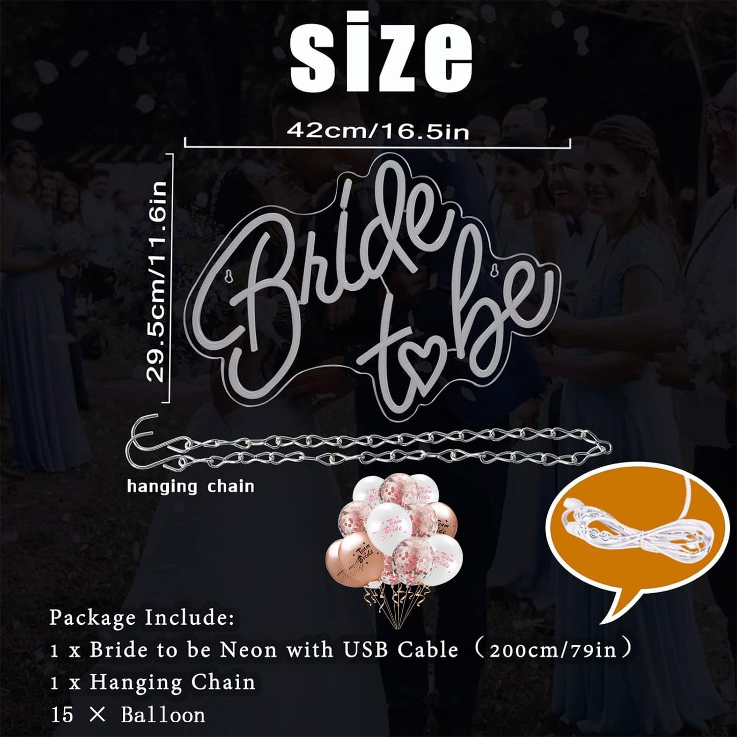 Bride to be Neon Sign, White LED Neon Light Signs USB Wedding Light Signs for Bridal Shower Bachelorette Engagement Party Backdrop with 15 Pcs Balloon