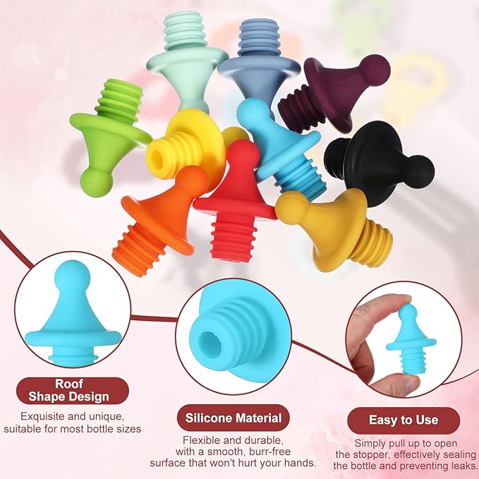 uxcell 3 Pcs Silicone Roof Shape Wine Stopper, Reusable Wine Stoppers Airtight Leak-proof Bottle Plug Liquor Saver with Beer Beverage Bottle Stopper for Bar Holiday Party, Sky Blue