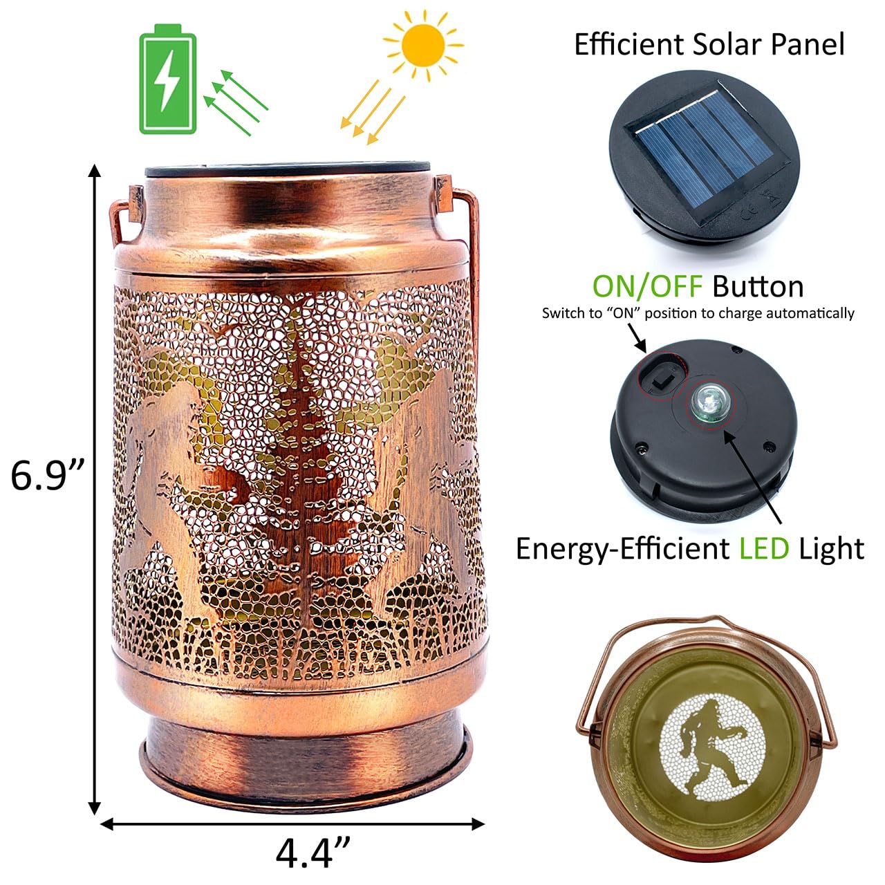 Doesen Bigfoot Solar Lanterns Outdoor Waterproof Hanging Solar Lights Big Foot Sasquatch Gifts For Men Women Metal Led Decorative Lanterns For Yard  Patio  Tabletop  Pathway  Landscape  Garden Decor