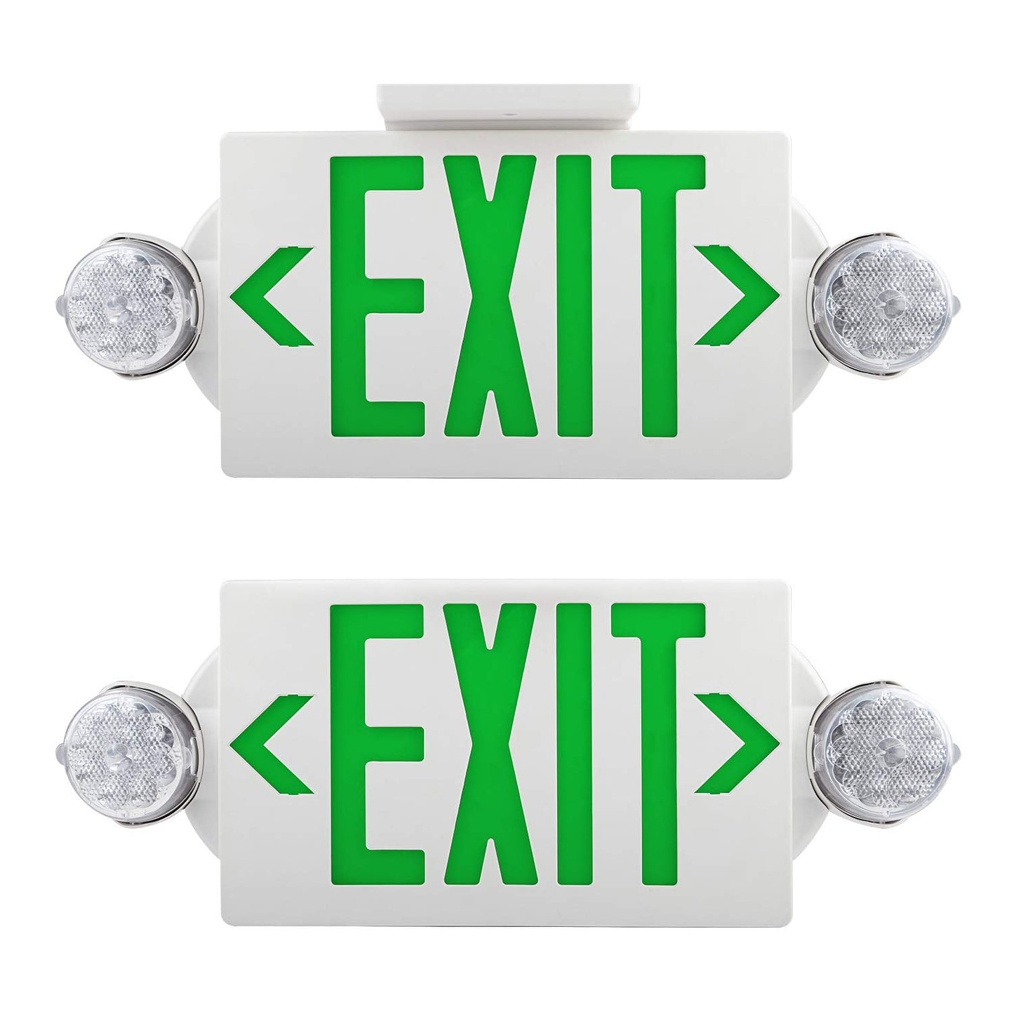 Akt Lighting Emergency Exit Light, 2 Led Heads, Ul Certified, Green, 2 Pack, Thermoplastic, Model 2In1