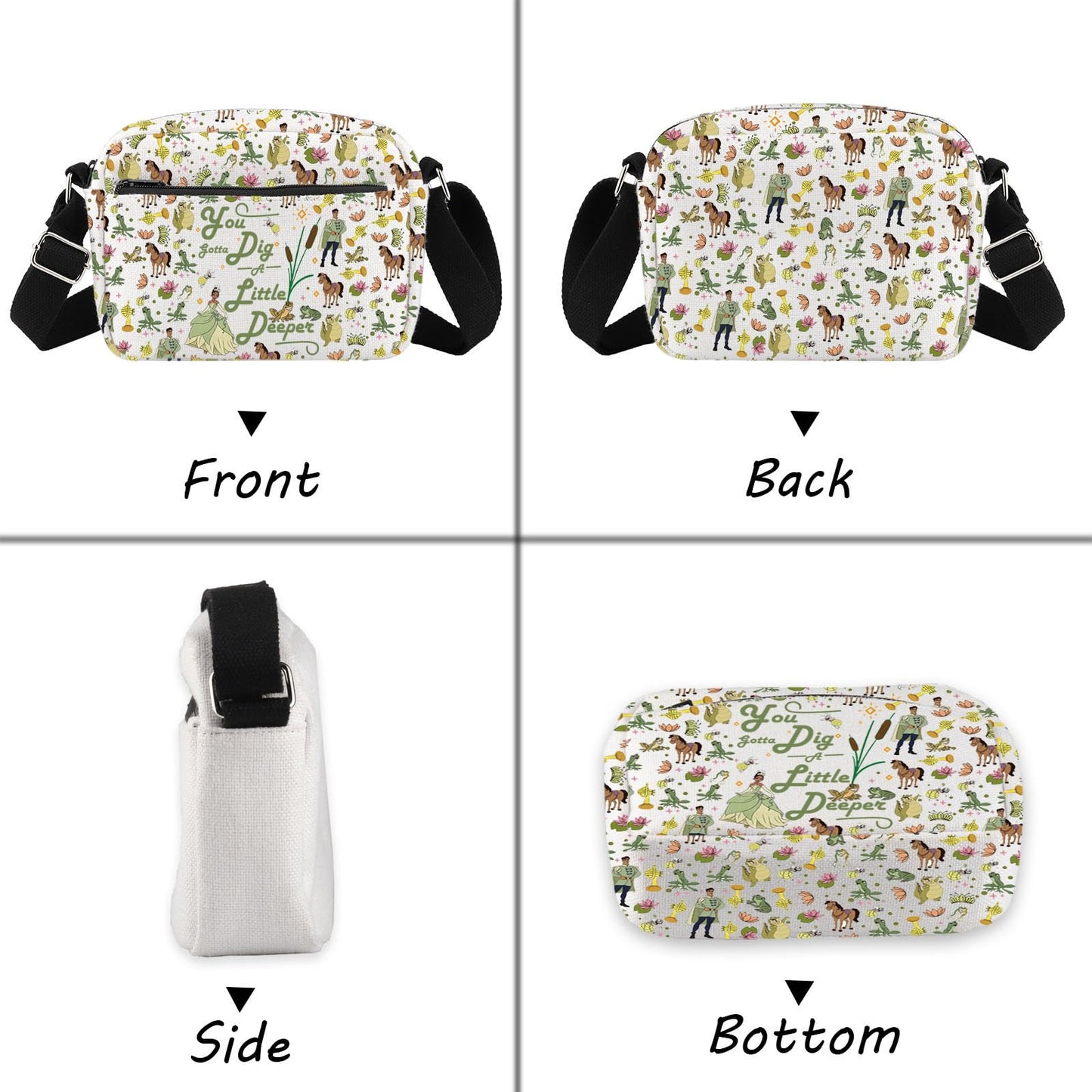 TGBJE Princess Inspired Crossbody Bag Frog Princess Gift You Gotta Dig A Little Deeper Messenger Bag Cartoon Movie Gift (Deeper Big CB)