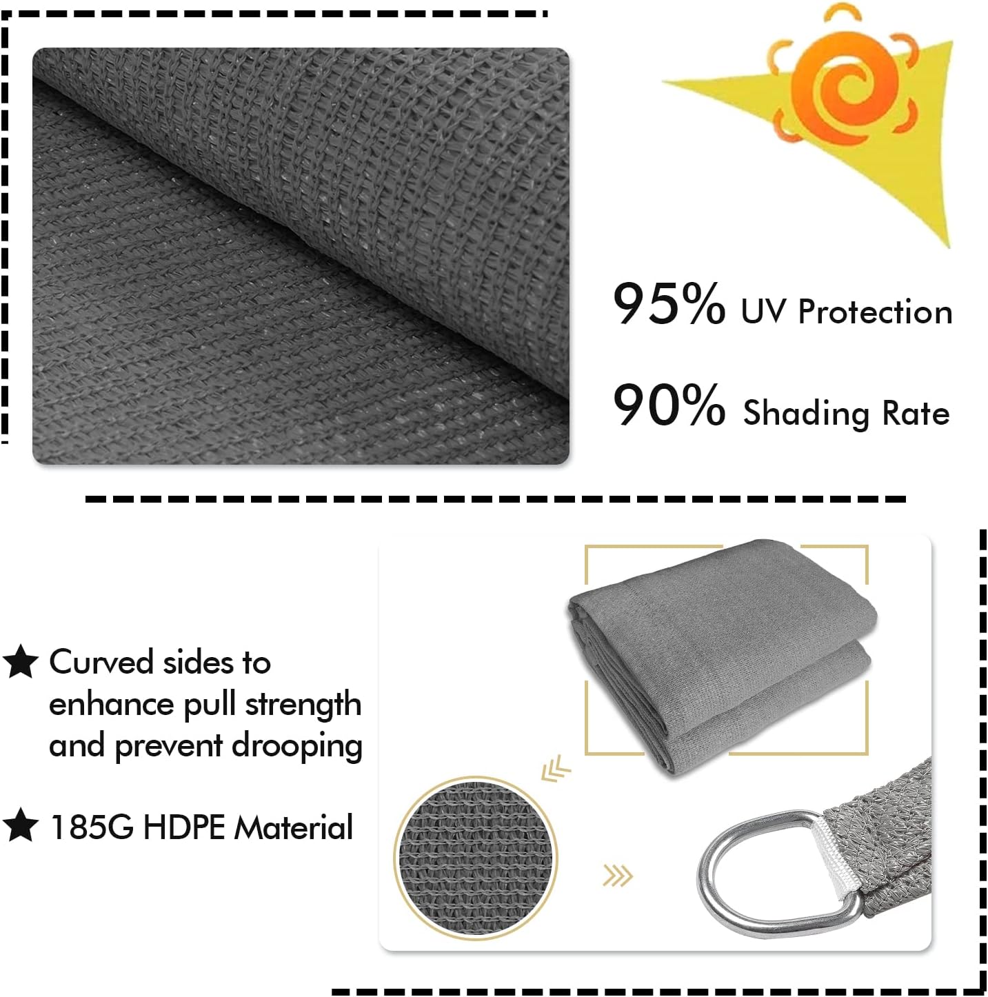 KANAGAWA 10'X13' Dark Gray Custom Size Sun Shade Sail Rectangle UV Block Canopy Cover for Patio Backyard Lawn Garden Outdoor (Customized Available)