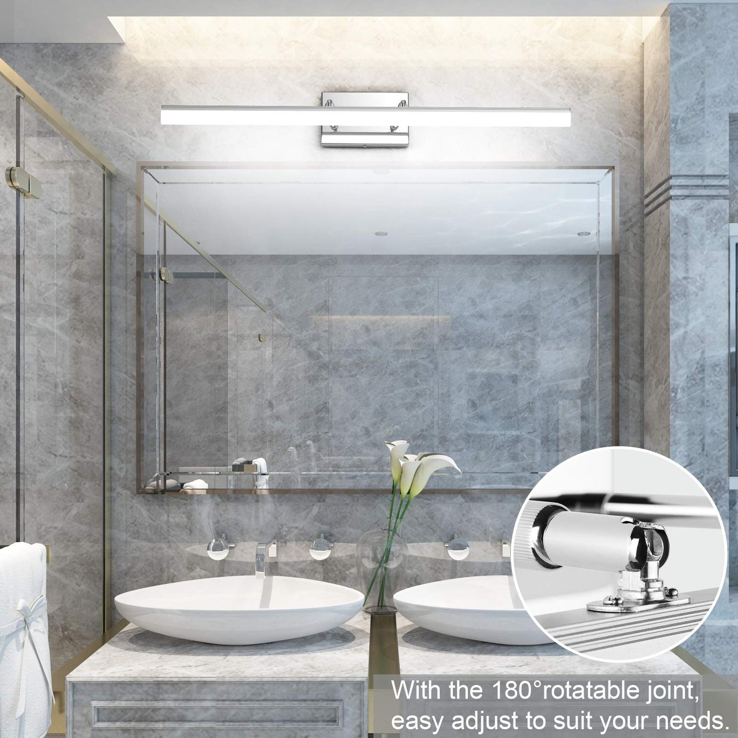 Aipsun 31.5 Led Vanity Light Fixture, Chrome Stainless Steel, Adjustable Bathroom Lighting, Model Ca-6480-80Cm, 5500K