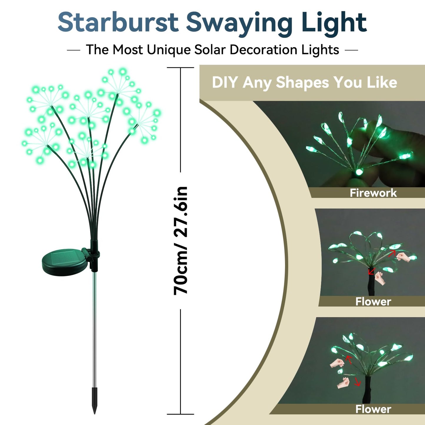 Solar Garden Lights 2 Pack Waterproof Swaying Starburst Light Solar Outdoor Lights For Yard Patio Walkway Pathway Party Wedding Decoration  Unique Gifts For Women  Green