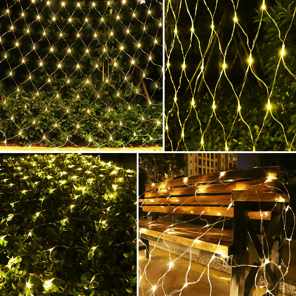 Vicila Net Light Mesh Lights  240Led Timer Tree Warp Fairy Lights Outdoor Pulg In Hanging String Light For Christmas  Halloween  Garden  Walkway  Bushes Decor-9.8Ft X 6.6Ft(Warm White)