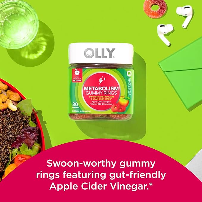 OLLY Ultra Strength Hair Softgels, Supports Hair Health, Biotin, Keratin & Metabolism Gummy Rings, Apple Cider Vinegar, Vitamin B12, Chromium
