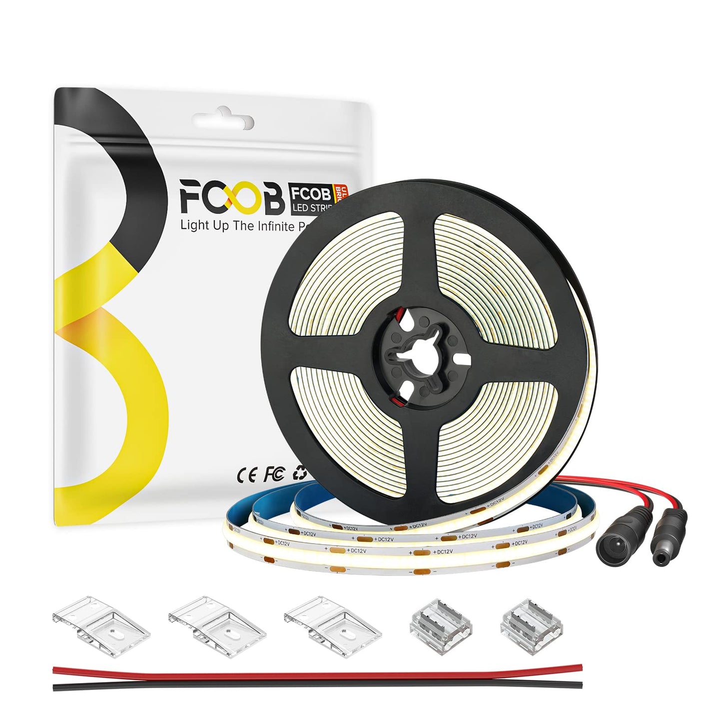 FCOB 16.4FT DC12V COB LED Strip 480LEDs/m Natural White 4000K Flexible High Density Light, Dimmable for Home Decor