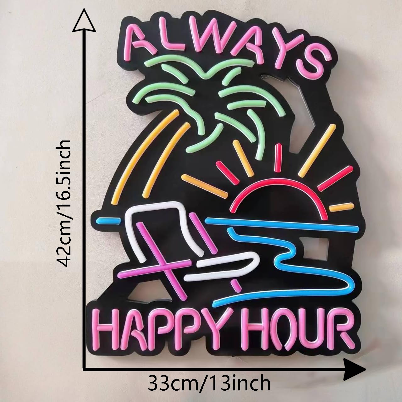 Jigsaw Puzzle 40Pcs Happy Hour Neon Light Sign  Man Cave Men Led Light  Home Wall Signs Gifts  Decorations  Palm Tree  Beach  Sun  Tiki Bar  Garage  Accessories  Cart  Party  Bedroom  Led Sign  Lights Sailboat