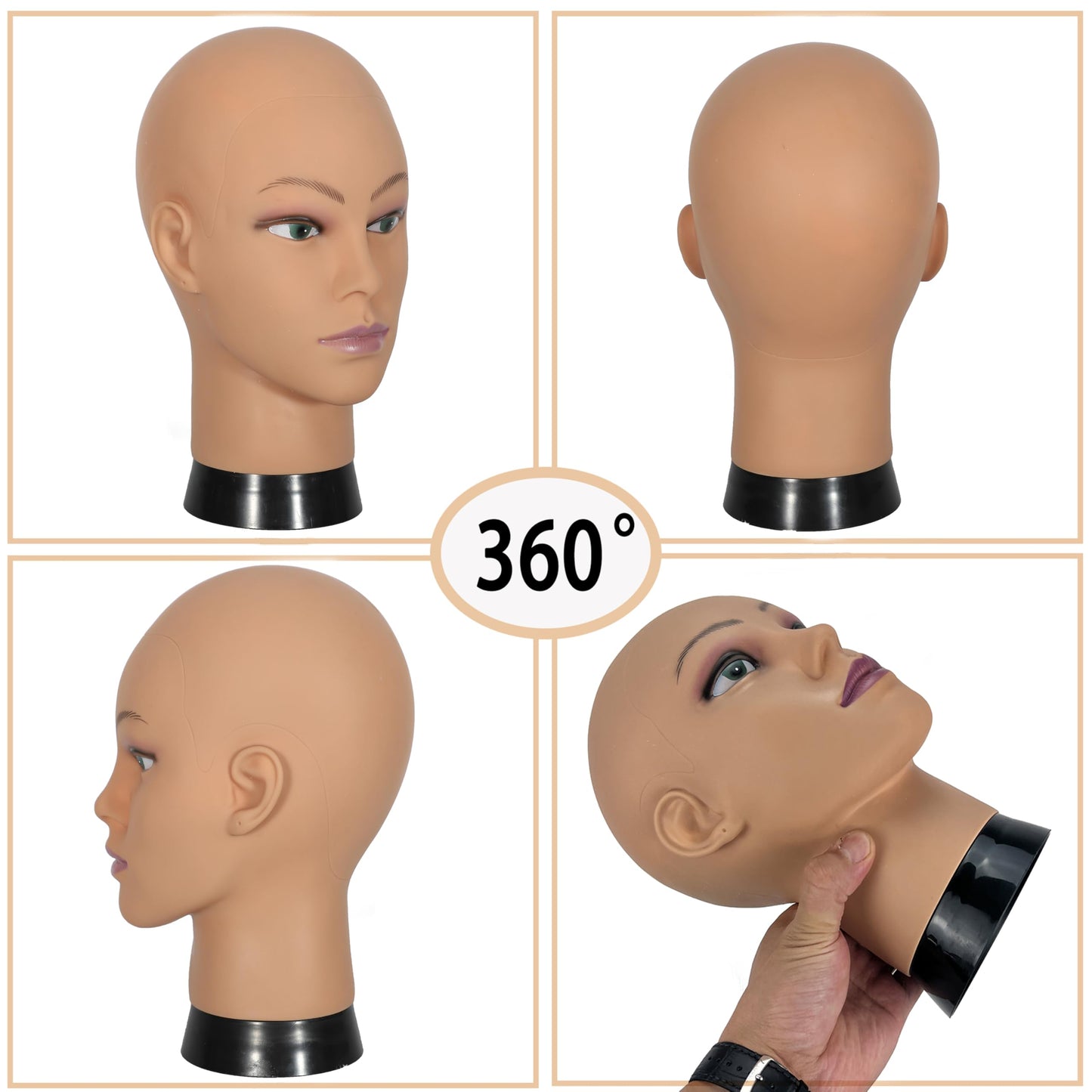 simnient Bald Mannequin Head Stand Professional Cosmetology Wig Training Head for Wig Making and Display Hat Glasses Scarf Jewel