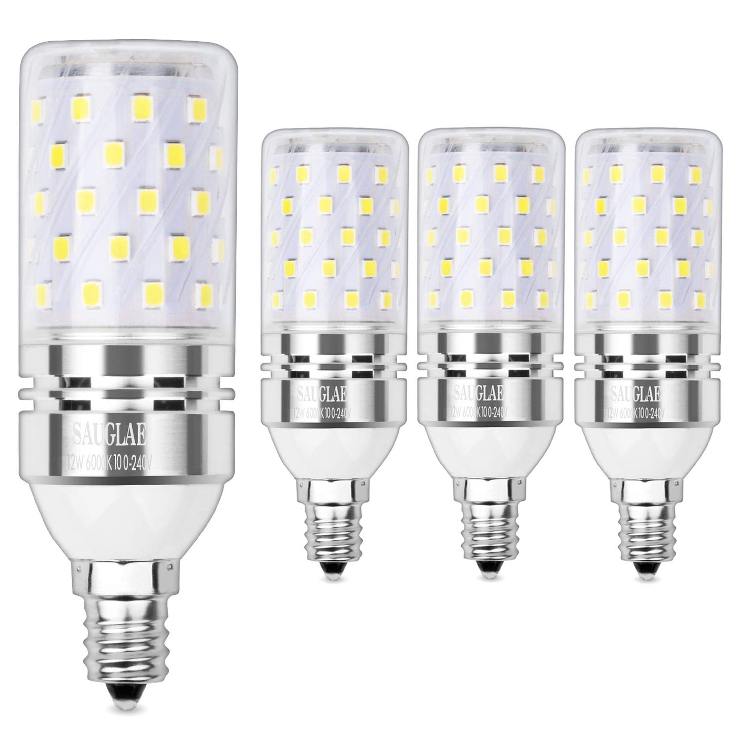 Sagel E12 LED Corn Bulbs 12W, 6000K Cool White, 1200Lm, Glass, 4-Pack