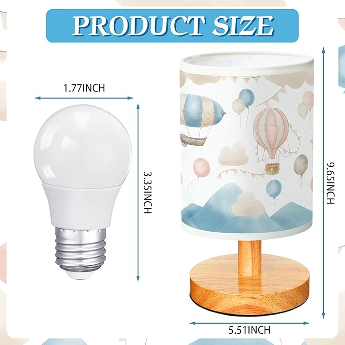 VIHOSE Hot Air Balloon Kids Table Lamp for Bedroom Kids Bedside Lamp with Linen Wooden Nightstand Cartoon Nursery Lampshade for Girls Boys Living Room