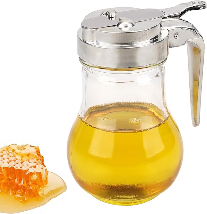 6.76 Oz Syrup Dispenser, Oil Dispenser Bottle with Non-Slip Handle, Reusable Syrup Bottle for Kitchen, No-Drip Pourers for Maple Syrup, Honey, Sirop (Transparent)