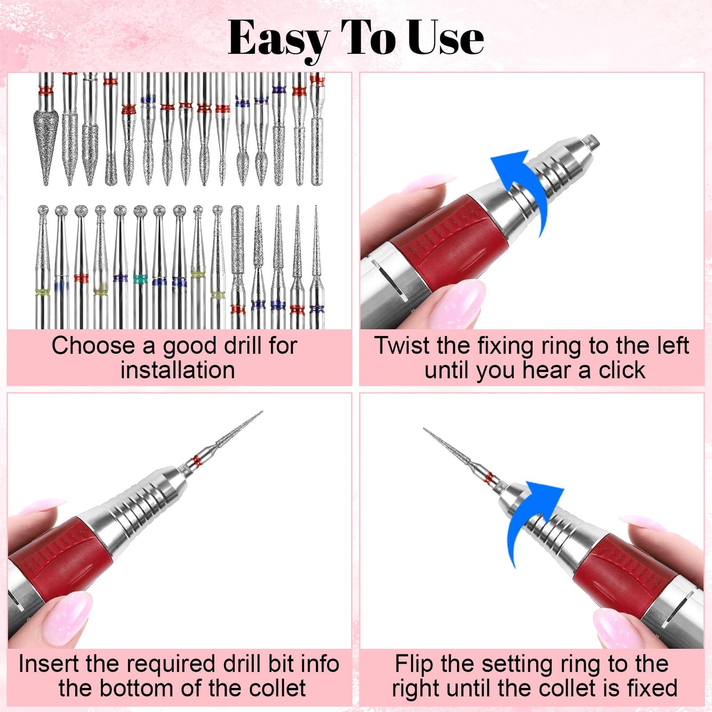 TIESOME 30pcs Diamond Nail Drill Bit Set, 3/32    Professional Stainless Steel & Emery Cuticle Remover for Dead Skin Manicure Pe
