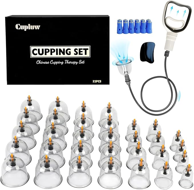 Cupluw Cupping Kit for Massage Therapy - 32 Cups Professional Chinese Cupping Set with Magnetics, Vacuum Cupping Therapy S...