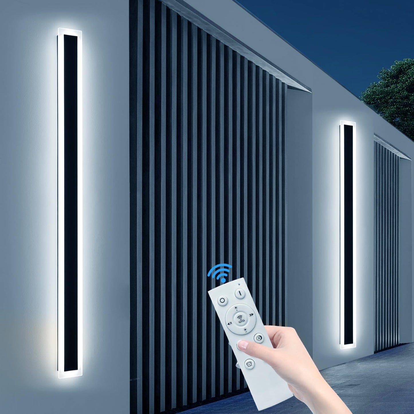 Upgrade Widened 2 Pack 71Inch Long Outdoor Wall Light  Dimmable 3000K-6000K  Modern Exterior Wall Sconces  Ip65 Waterproof  60W  Black Led Wall Mount Light For House  Yard  Garden With Remote Control