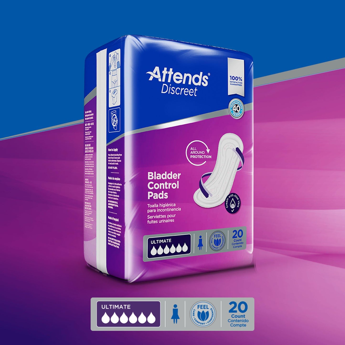 Attends Discreet Bladder Control Pads Ultimate, Heavy Absorbency Liner Pads, ADPULT - Pack of 20