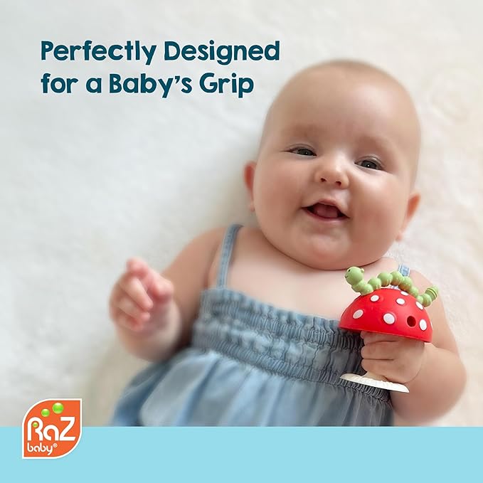 RaZbaby Chompy Grip Teether for Infant & Baby 3M+ Silicone Teething Toy with Suction Base and Multi-Texture Design for Teething Relief - Soothes Sore Gums & Easy-to-Hold Teether, BPA Free - Pink
