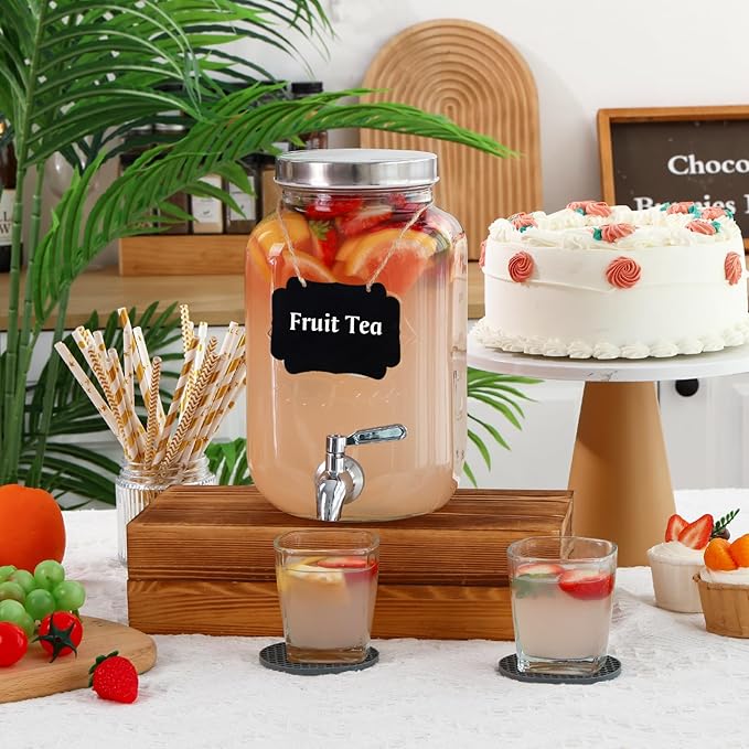 Moretoes 1 Gallon Glass Drinks Dispenser for Parties, Beverage Dispenser for Juice and Iced Tea, Airtight Sun Tea Glass Jar for Outside, Party Essential Beverage Pitcher with Spout