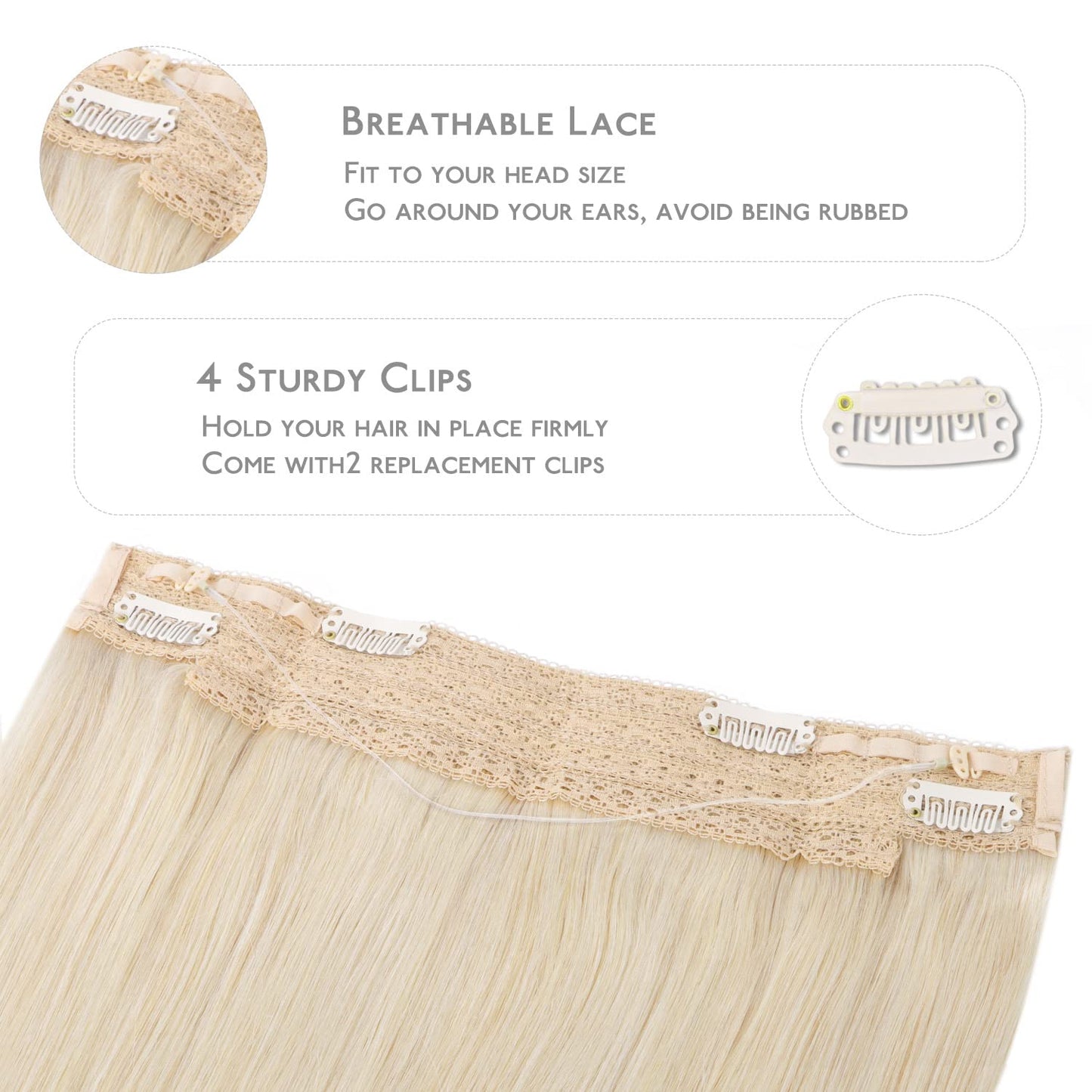 WENNALIFE Wire Hair Extensions (Increase 50% Lifespan) Real Human Hair 22 inch 120g Platinum Blonde Remy Hair Invisible Transpar