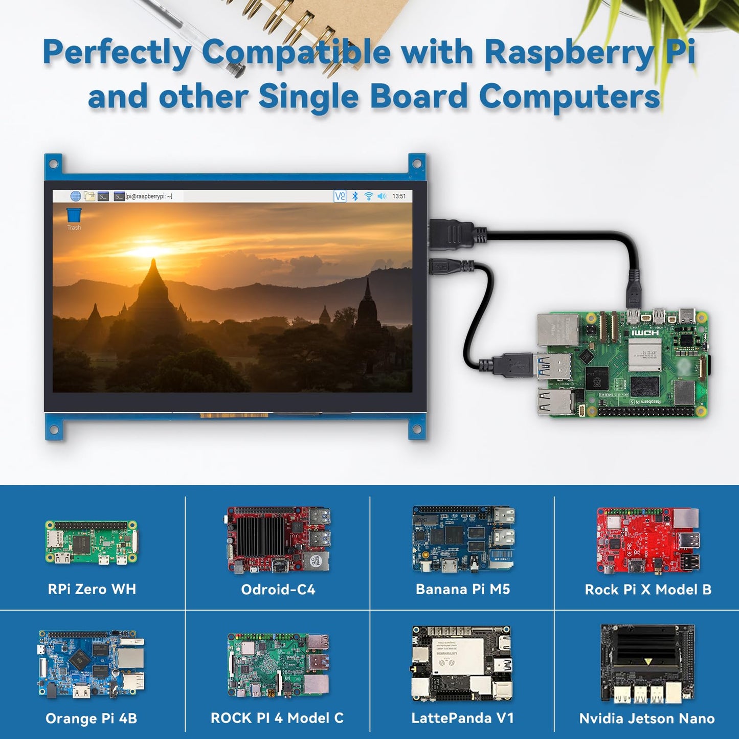 Sunfounder 7 Inch Touchscreen For Raspberry Pi 4 Display Hdmi 1024  600 Usb Ips Lcd Screen Display Monitor For Raspberry Pi 5,40
