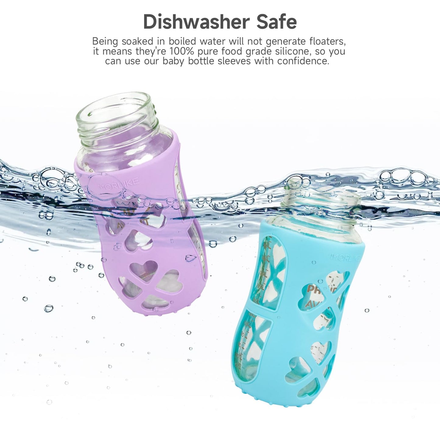 Morlike Silicone Baby Bottle Holder Sleeves Fit for Philips Avent Natural Glass Baby Bottles 8oz, 100% Silicone Baby Bottle Covers for SCY913, Protecting Glass Bottles, Dishwasher Safe (4 Pack)