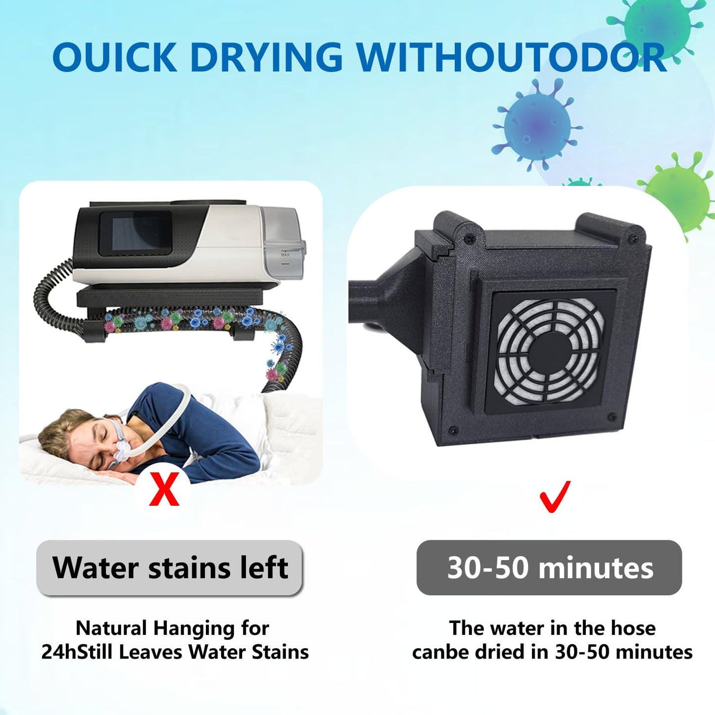 CPAP Hose Dryer with Timer, Fast Drying for 22mm CPAP/BIPAP Tubes, USB-Powered with Air Filter, Compact & Lightweight