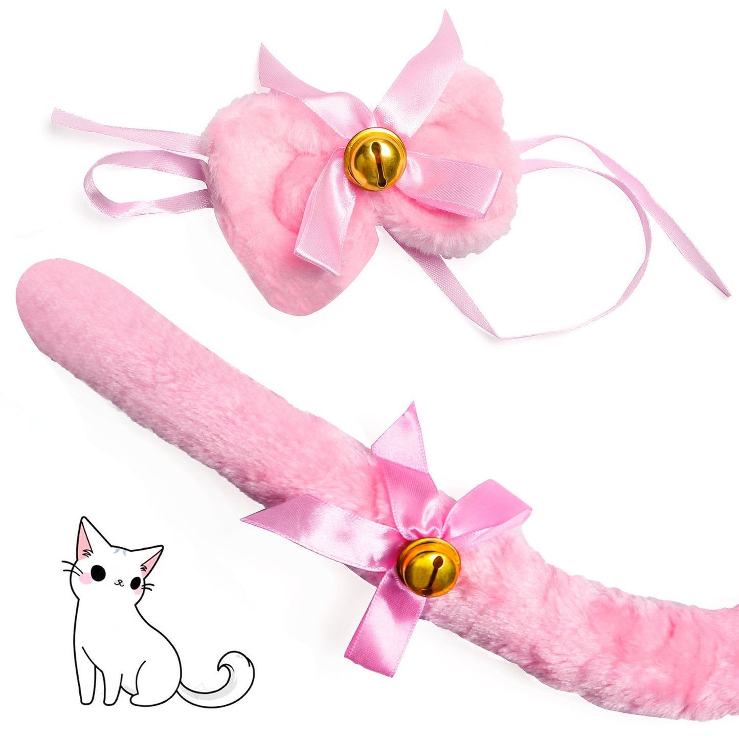 Beelittle Cat Cosplay Costume Kitten Ears Tail Collar Paws Cat Cosplay Collection 5 Pack (Pink)