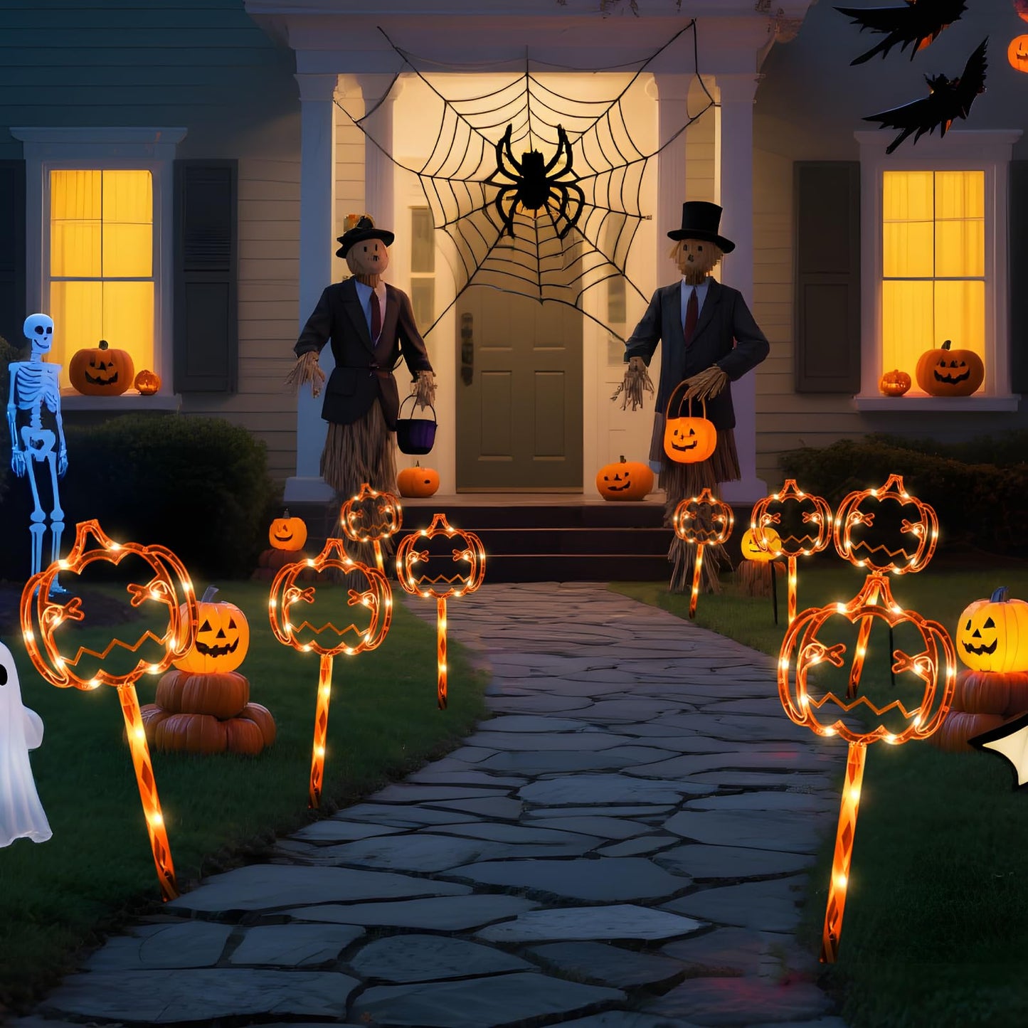 Lolstar Halloween Decorations  5 Pack Halloween Pathway Lights  Jack-O-Lantern Orange Pumpkin Lights For Walkway  Sidewalk  Garden  Yard  Lawn  Porch  Patio Outdoor Decor With Timer & 8 Lighting Modes