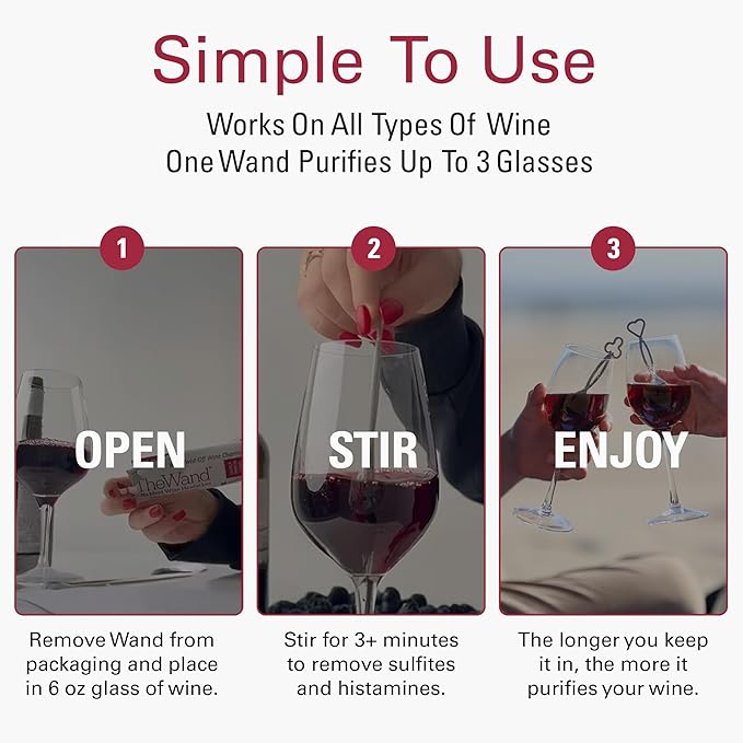 PureWine The Wand Wine Purifier - Red & White Wine Filters for Histamines & Sulfites, Sulfite Remover Sticks, Helps Allergies & Headaches, Gift Accessories for Women & Men - 24 Wands, Silver