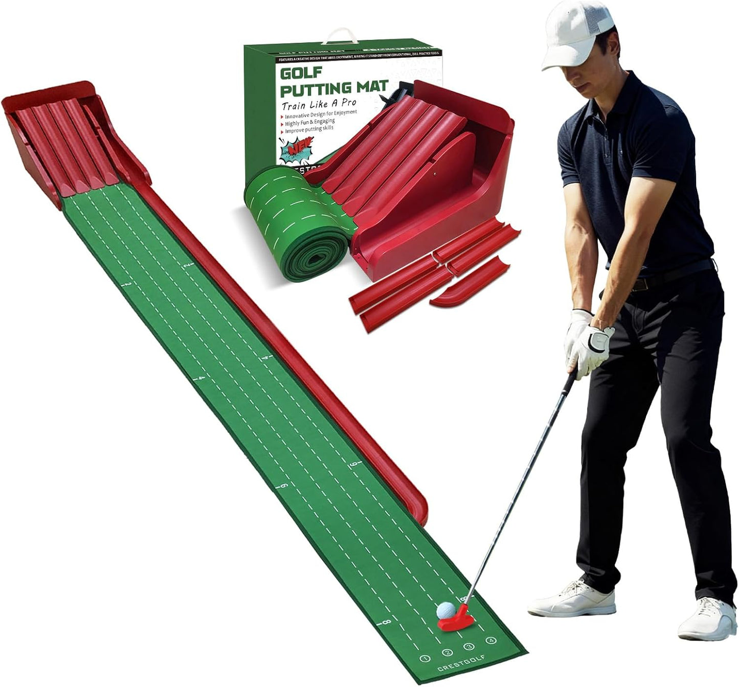 Golf Putting Green Mat | Golf Putting Mat with Automatic Ball Return | Fun Challenge Golf Game | Perfect for Home, Office, or Backyard Use | Indoor & Outdoor | Excellent Gift Option