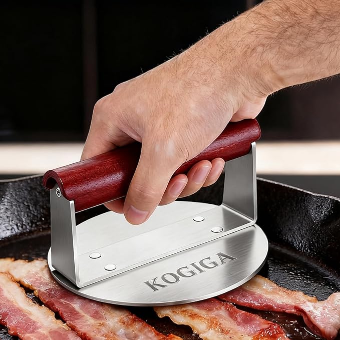 Smash Burger 1.56LB - 6 Inch Stainless Steel Burger Smasher Tool, Easy to Handle Griddle Press & Steak Weight with Beechwood Handle for Perfect Smashburgers, Bacon & Sandwich Press
