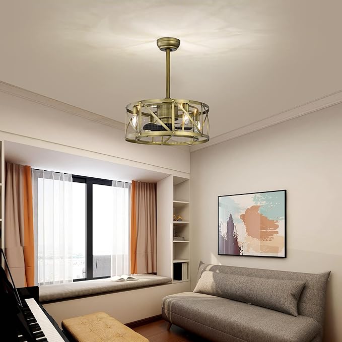 NicBex Ceiling Fan 20 Inch Modern Ceiling Fan with Lights Ceiling Fans with 5 Blades and Remote Control Reversible Small Caged Ceiling Fan for Bedroom, Living Room, Golden