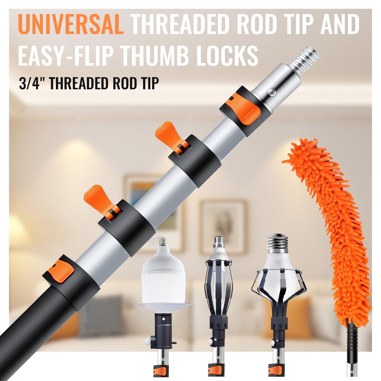 Light Bulb Changer For High Ceilings With 26Ft Reach  Telescopic Extension Pole For High Ceilings And Recessed Lights (5-20Ft) With Baskets  Suction Cup And Duster With Extension Pole
