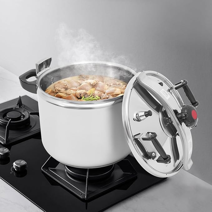 42.3QT Stainless Steel Pressure Cooker, 60Kpa Large Steamer Cooking Pressure Canner, Safety Valves, Compatible with Induction and Gas Stovetops for Family or Commercial