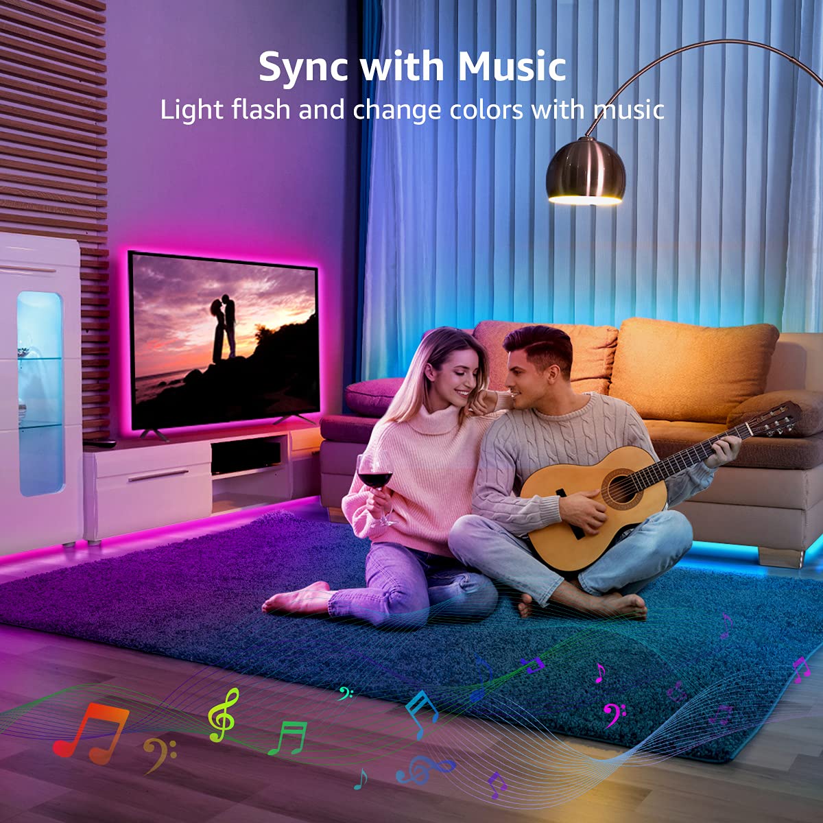 Lepro LED Strip Lights 16.4ft, Smart Color Changing RGB with App Control, Music Sync, Multicolor, Model PR904118-RGB-US