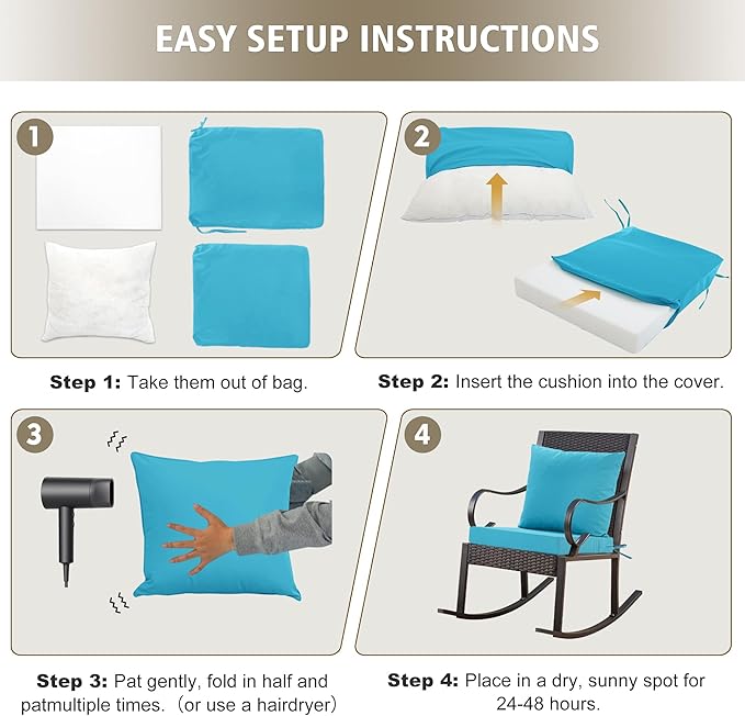 Outdoor Chair Cushions, Waterproof Outdoor Cushions for Patio Furniture w/Fade-Resistant, Removable & Machine-Washable Covers, 19x19 Inch, Ideal for Seat in Gardens/Porch – Set of 1/2/4, Teal