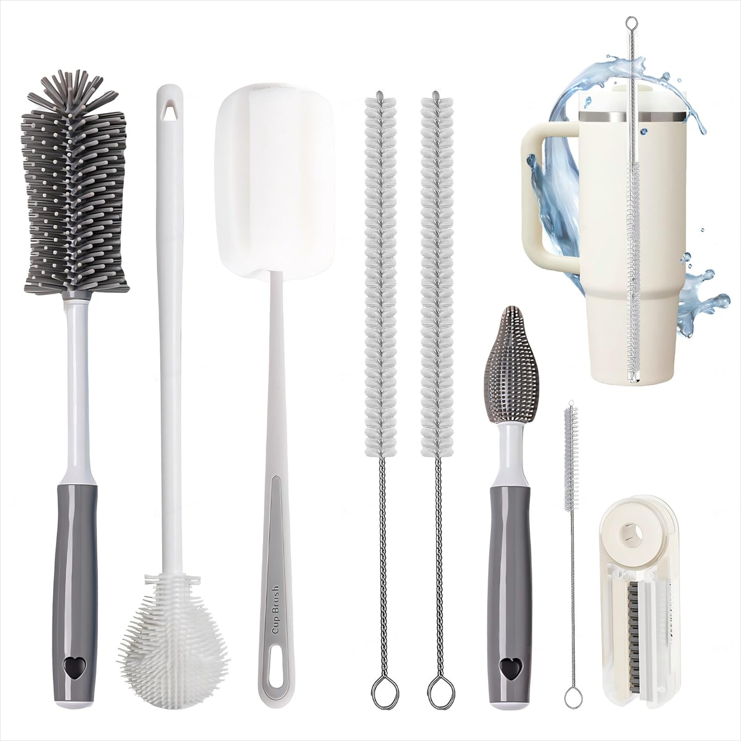 Dosanlues 8Pcs Water Bottle Cleaner Brush - Multipurpose Cup Cleaner Kit with Long Nylon Straw Brush Long Handle Silicone Bottles Cleaning for Tumbler, Sports Water Bottle, Wine Glass