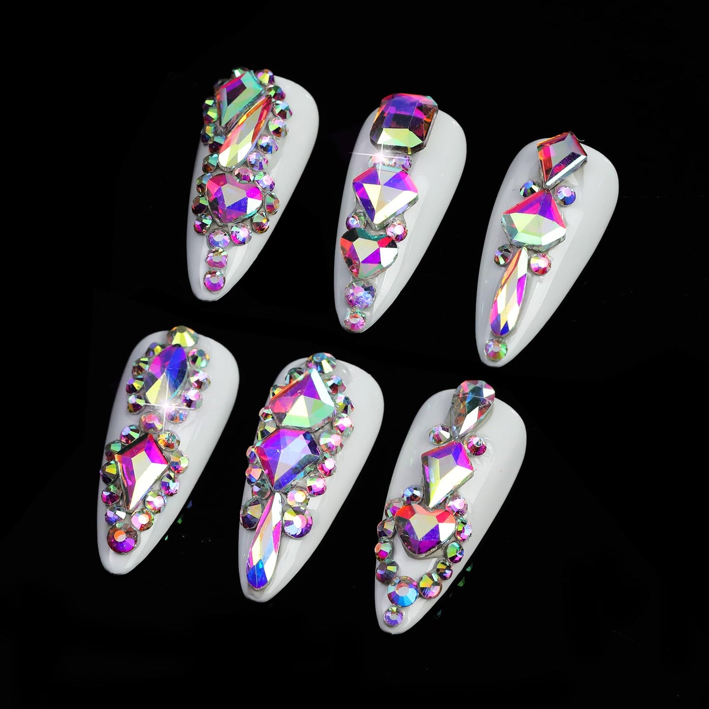Cycullinyt 1660Pcs Crystal AB Nail Art Rhinestones: 8 Types of Multi Shapes Diamonds + 4 Sizes Flatback DIY Crafts Rhinestone Cr