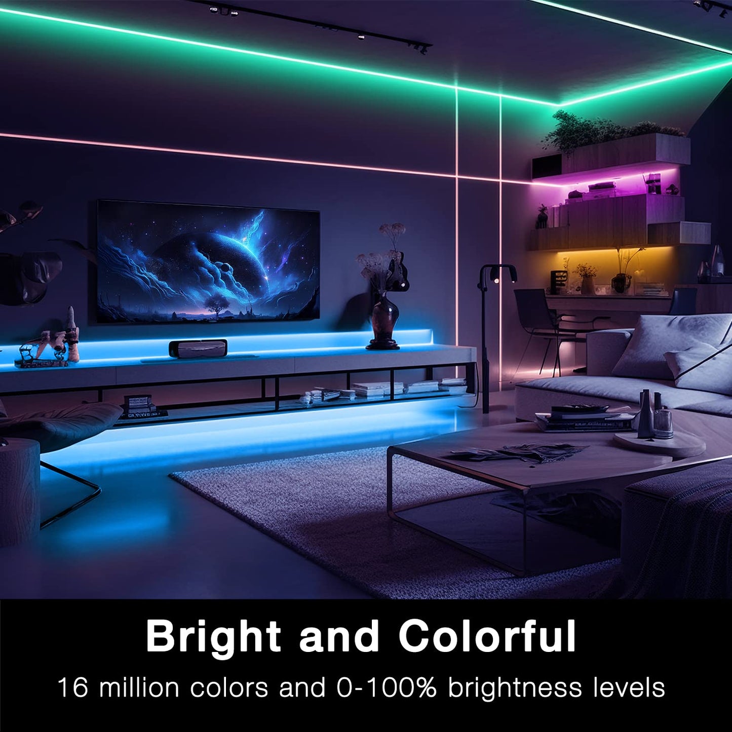 Daybetter 65.6Ft Wifi Smart Led Lights - App Controlled, Multi-Color, 2 Rolls Of 32.8Ft, Plastic, Model Flsl501210Wif